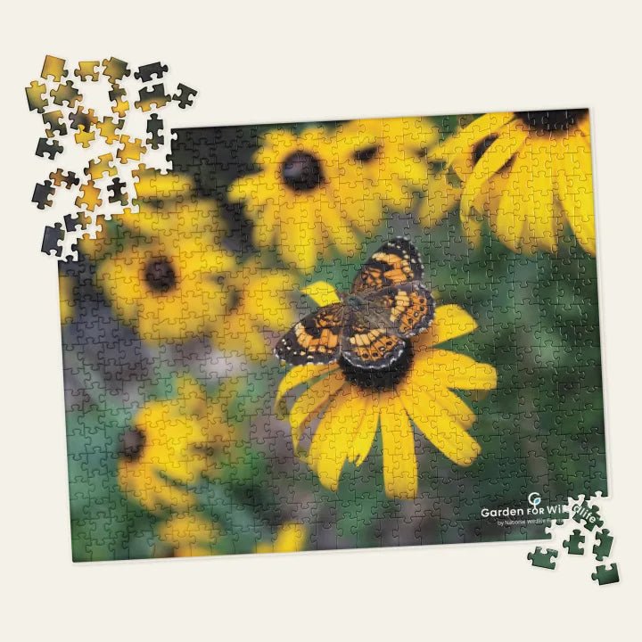 Garden for Wildlife Jigsaw Puzzle - Pearl Crescent Butterfly on Black-Eyed Susan Merch - Garden for Wildlife