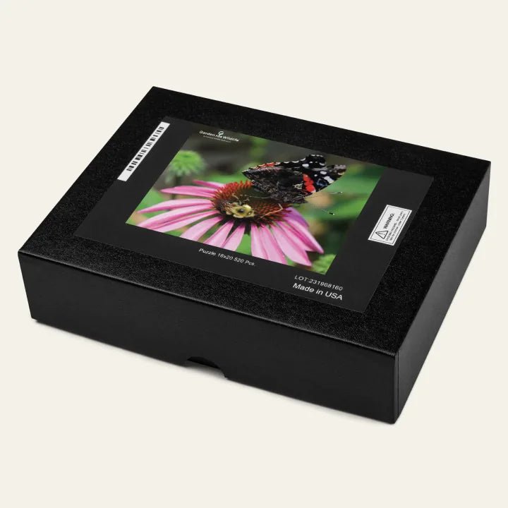 Garden for Wildlife Jigsaw Puzzle - Red Admiral Butterfly and Bee on Purple Coneflower Merch - Garden for Wildlife